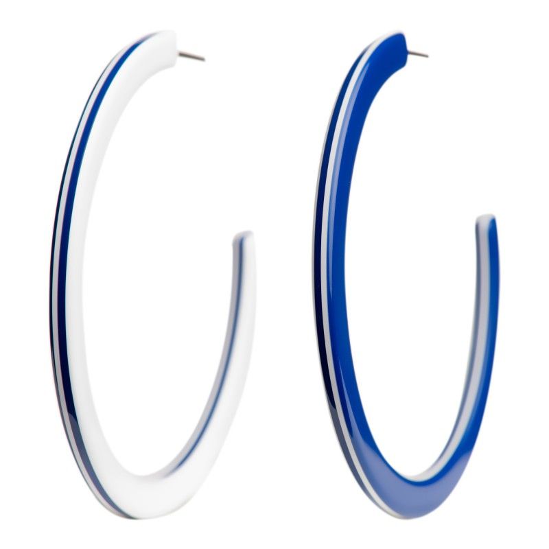 Very large size round shape titanium earrings in Blue and White, 2 pcs. Kosmart - 1