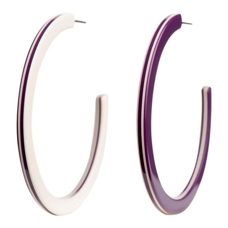 Very large size round shape titanium earrings in Violet and Ivory, 2 pcs. Kosmart - 1