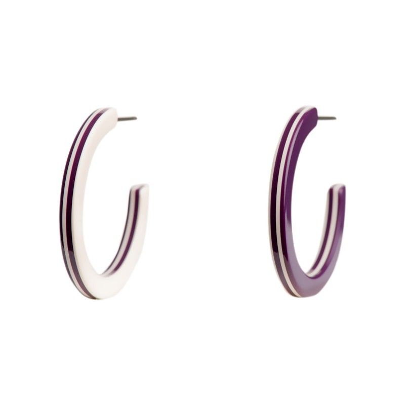 Medium size round shape titanium earrings in Violet and Ivory, 2 pcs. Kosmart - 1
