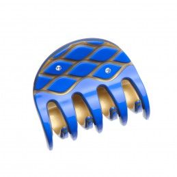 Medium size regular shape Hair jaw clip in Fluo electric blue and gold Kosmart - 1