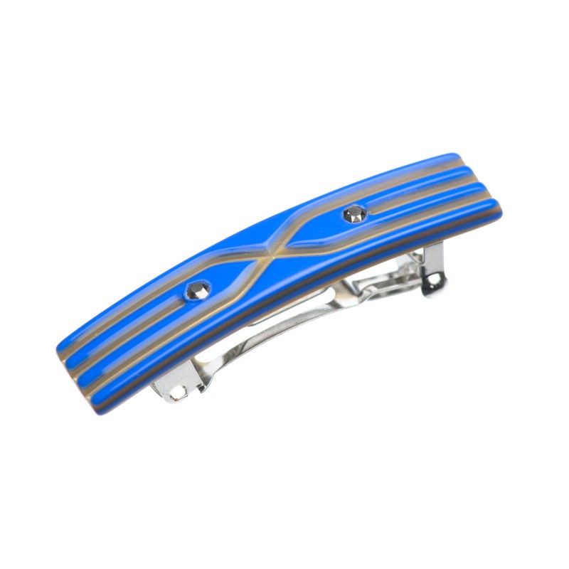 Small size rectangular shape Hair clip in Fluo electric blue and gold Kosmart - 1