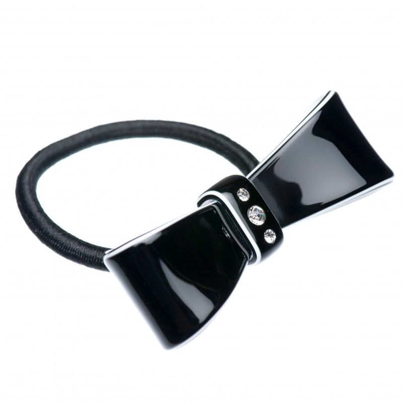 Medium size bow shape Hair elastic with decoration in Black and white Kosmart - 1